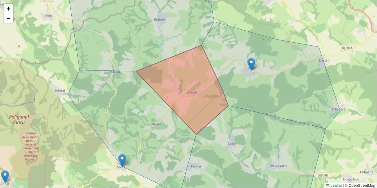 Hartă a codului poștal  și a codurilor poștale învecinate