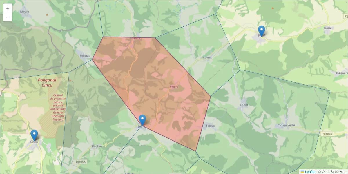 Hartă a codului poștal  și a codurilor poștale învecinate
