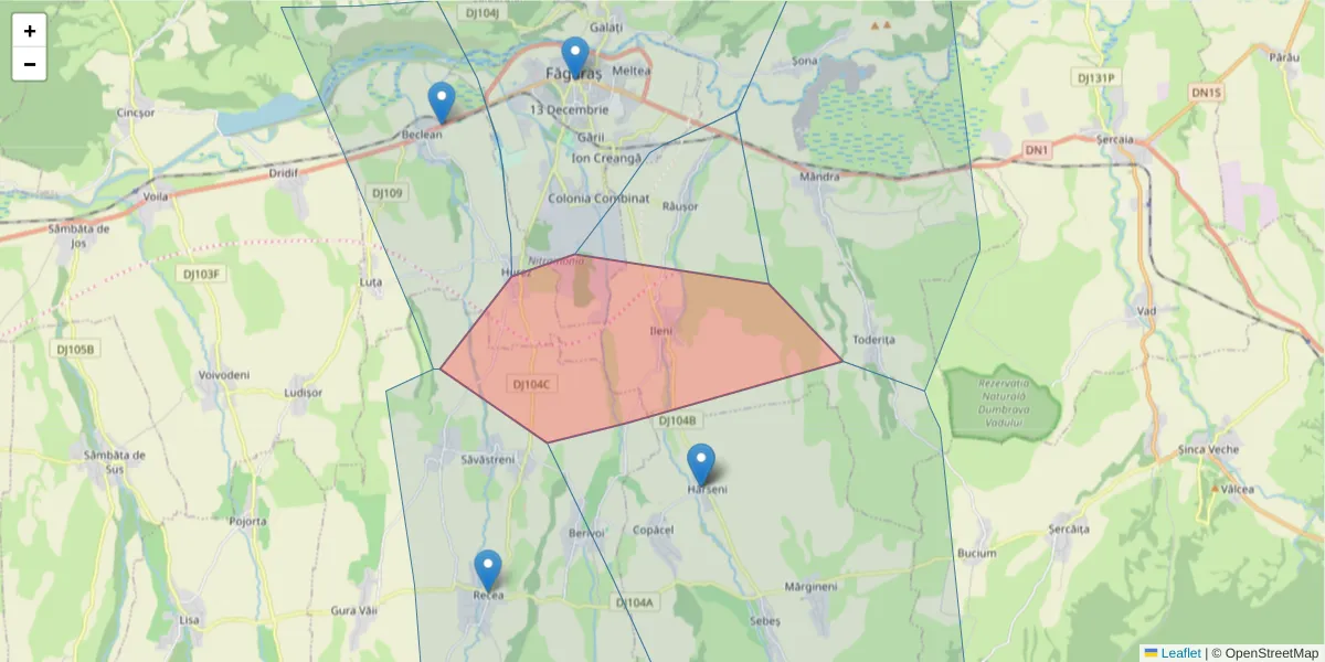 Hartă a codului poștal  și a codurilor poștale învecinate