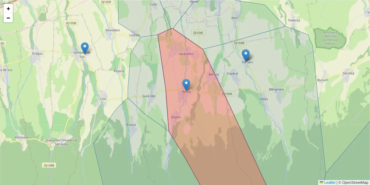 Hartă a codului poștal  și a codurilor poștale învecinate
