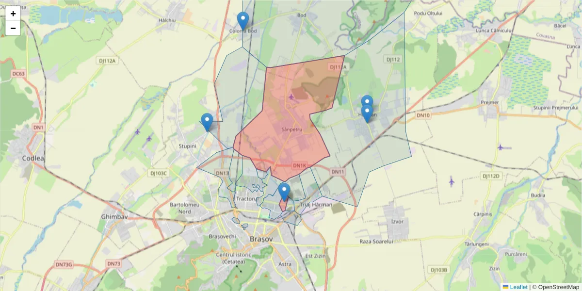 Hartă a codului poștal  și a codurilor poștale învecinate