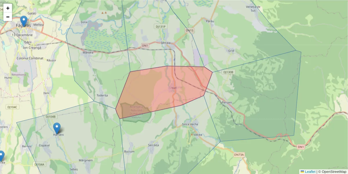 Hartă a codului poștal  și a codurilor poștale învecinate
