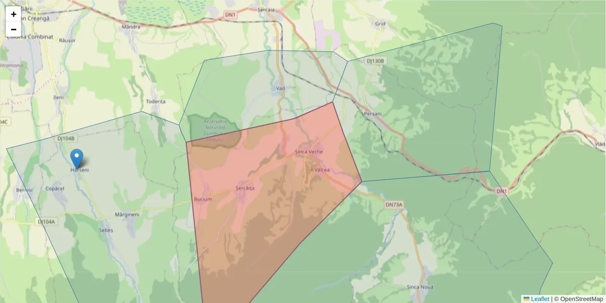 Hartă a codului poștal  și a codurilor poștale învecinate