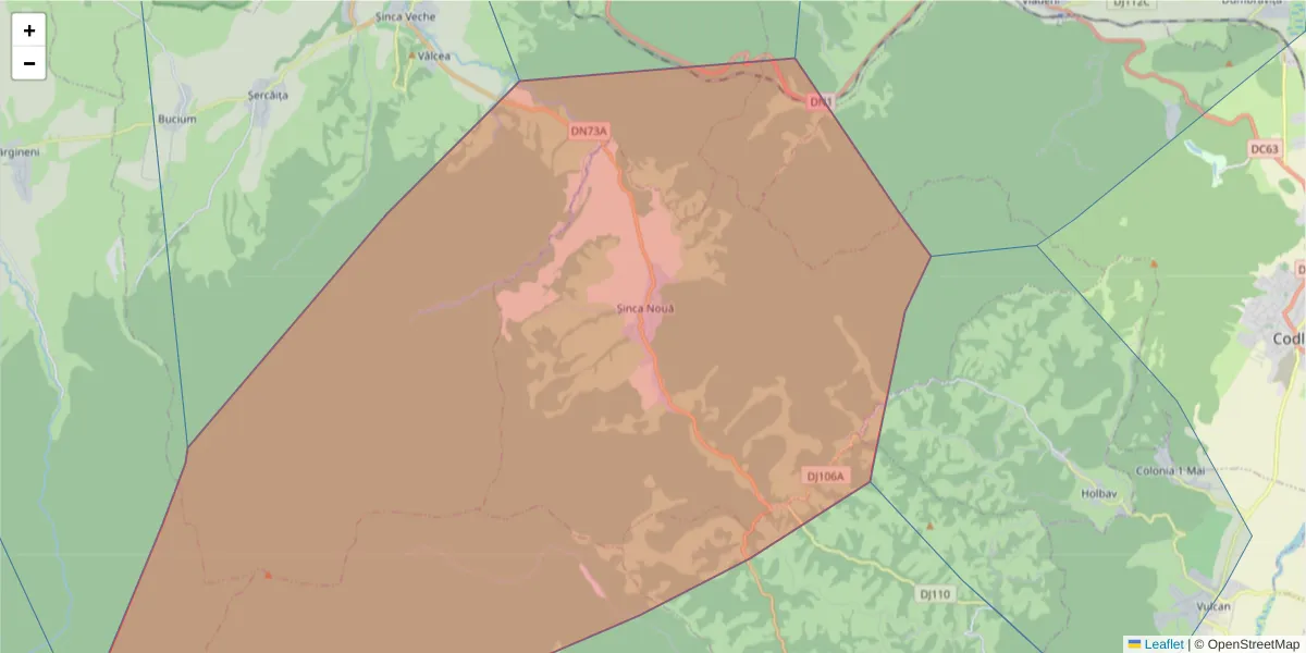 Hartă a codului poștal  și a codurilor poștale învecinate