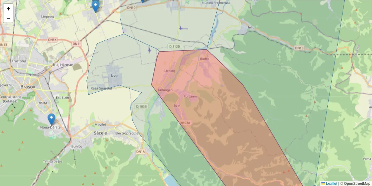 Hartă a codului poștal  și a codurilor poștale învecinate
