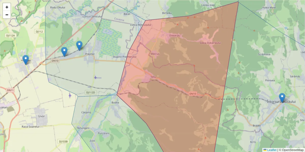 Hartă a codului poștal  și a codurilor poștale învecinate