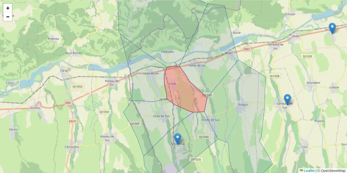 Hartă a codului poștal  și a codurilor poștale învecinate