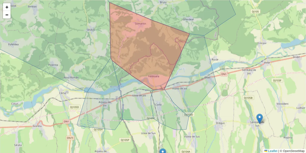 Hartă a codului poștal  și a codurilor poștale învecinate