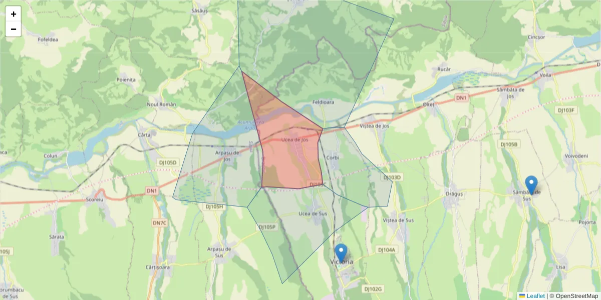 Hartă a codului poștal  și a codurilor poștale învecinate