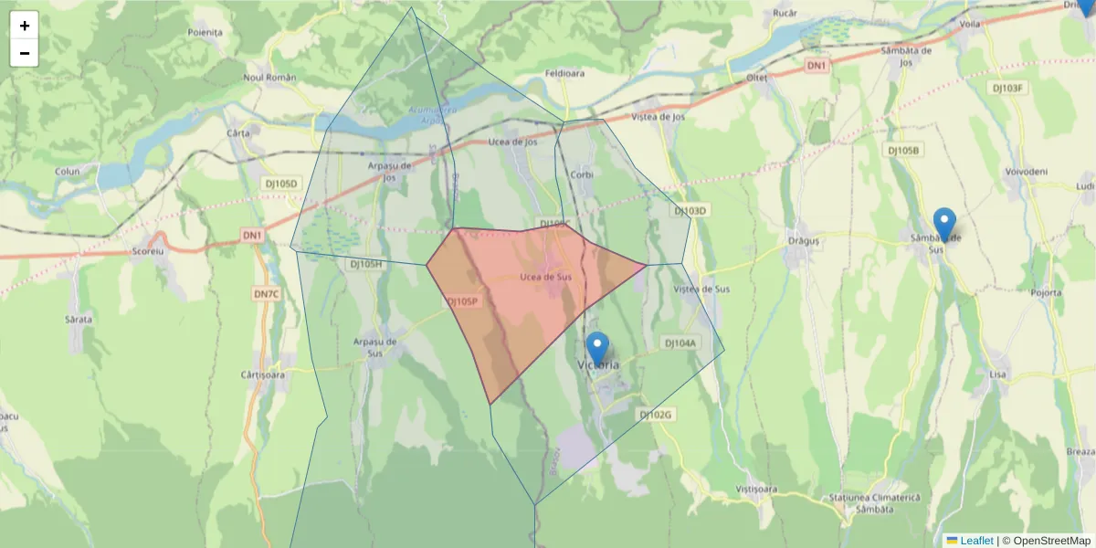 Hartă a codului poștal  și a codurilor poștale învecinate