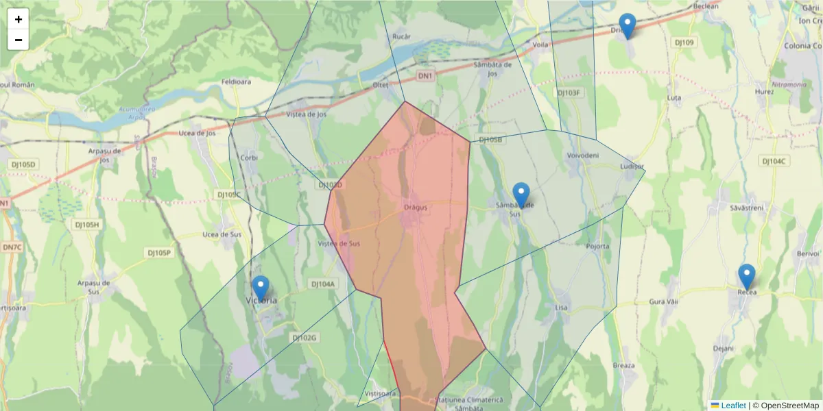 Hartă a codului poștal  și a codurilor poștale învecinate
