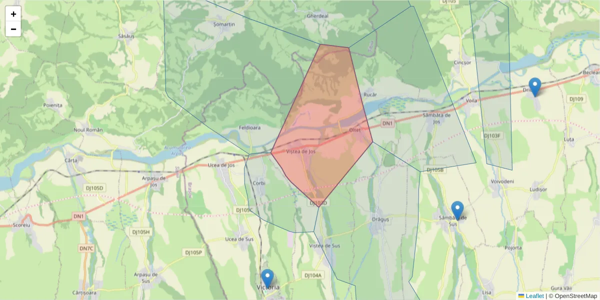 Hartă a codului poștal  și a codurilor poștale învecinate