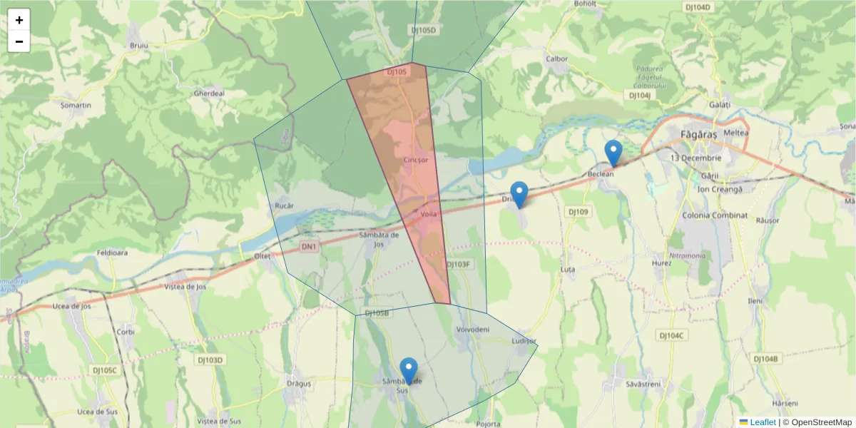 Hartă a codului poștal  și a codurilor poștale învecinate