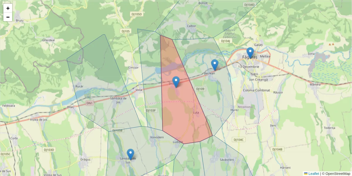 Hartă a codului poștal  și a codurilor poștale învecinate