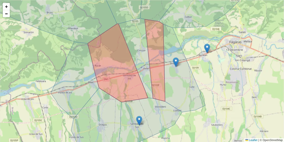 Hartă a codului poștal  și a codurilor poștale învecinate