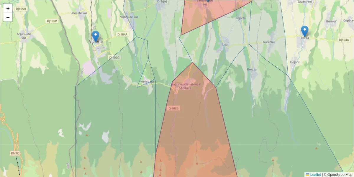 Hartă a codului poștal  și a codurilor poștale învecinate