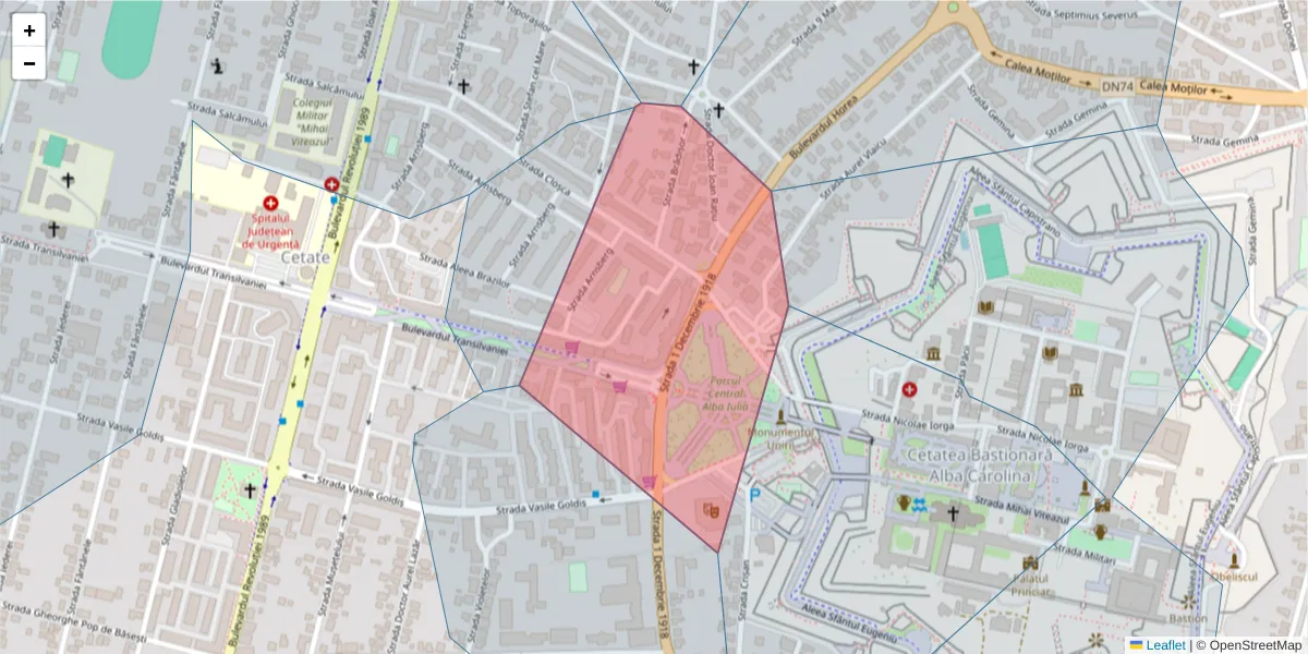 Hartă a codului poștal  și a codurilor poștale învecinate