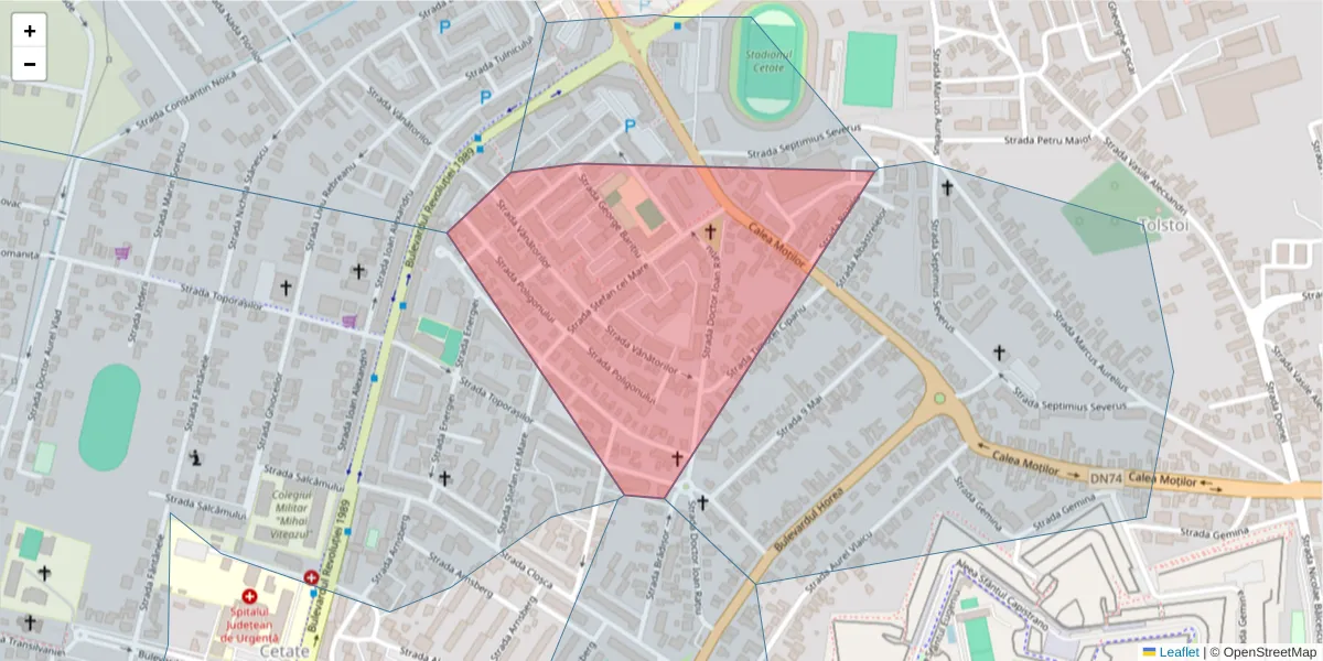 Hartă a codului poștal  și a codurilor poștale învecinate