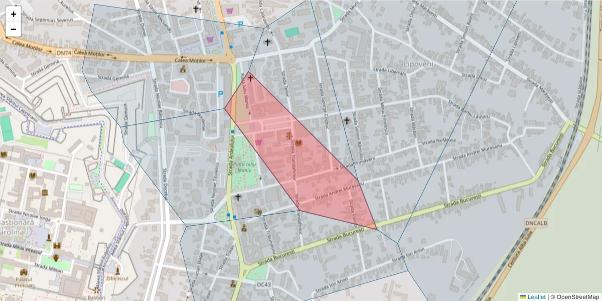 Hartă a codului poștal  și a codurilor poștale învecinate