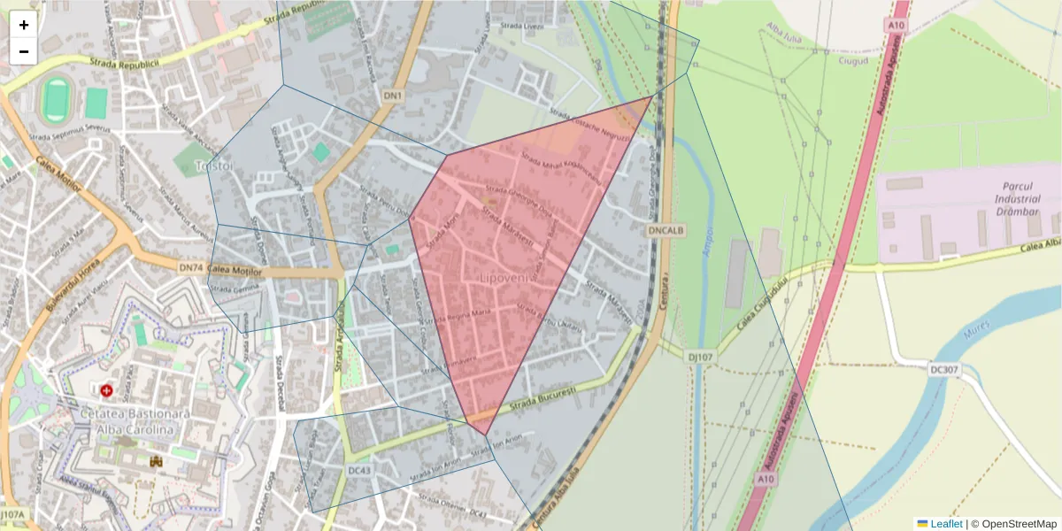 Hartă a codului poștal  și a codurilor poștale învecinate