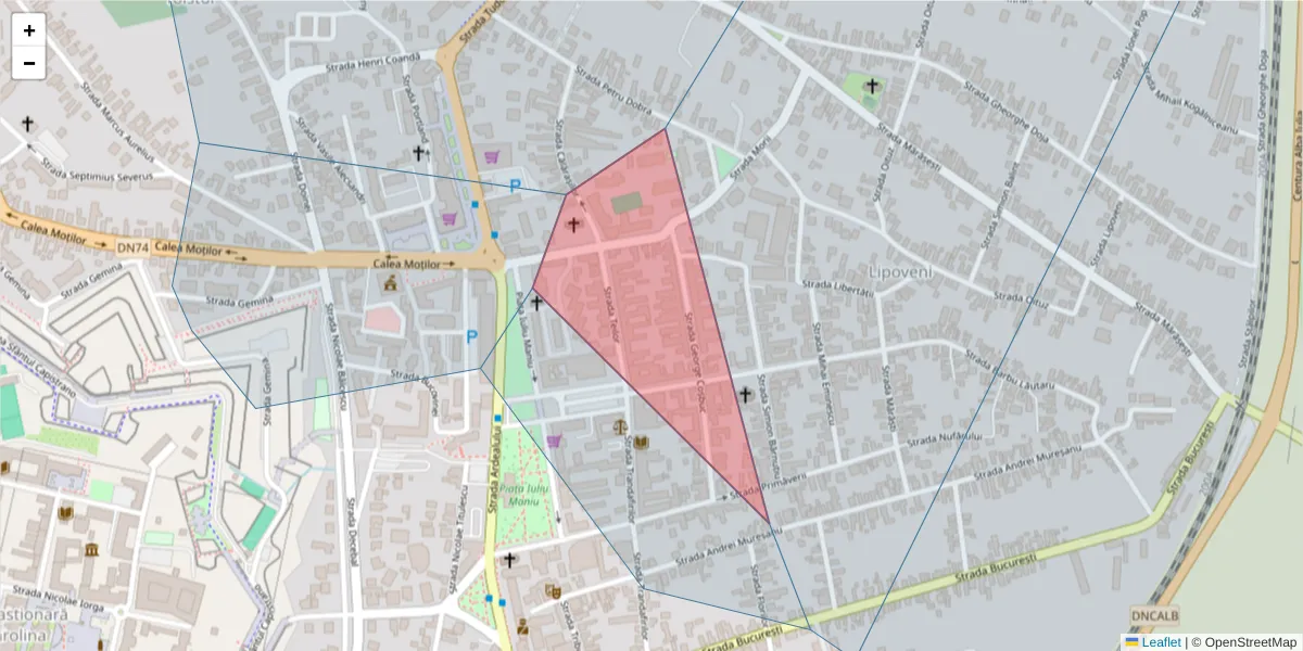 Hartă a codului poștal  și a codurilor poștale învecinate