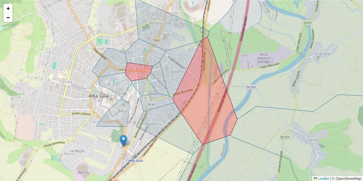 Hartă a codului poștal  și a codurilor poștale învecinate