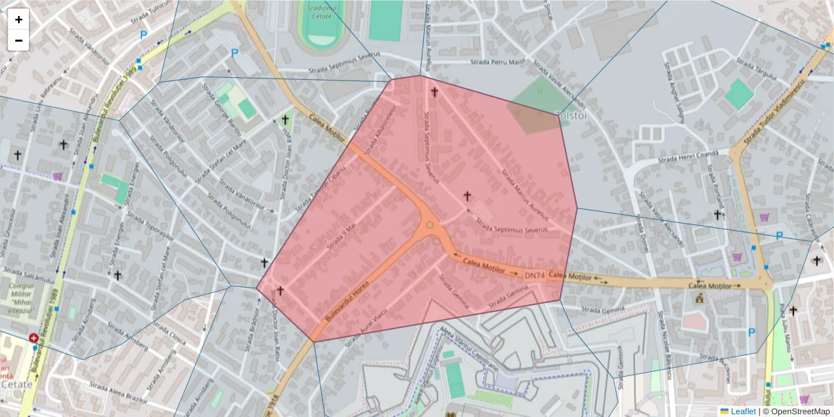 Hartă a codului poștal  și a codurilor poștale învecinate