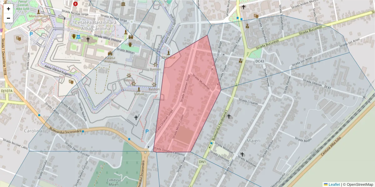 Hartă a codului poștal  și a codurilor poștale învecinate