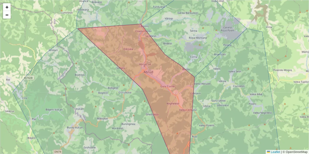 Hartă a codului poștal  și a codurilor poștale învecinate