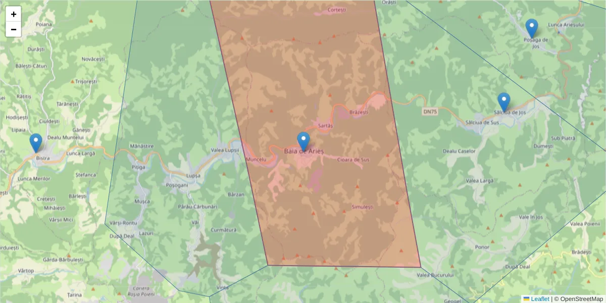 Hartă a codului poștal  și a codurilor poștale învecinate