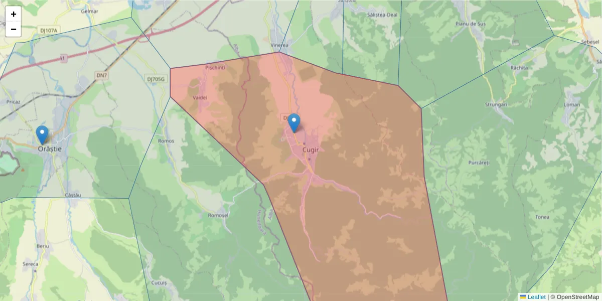 Hartă a codului poștal  și a codurilor poștale învecinate