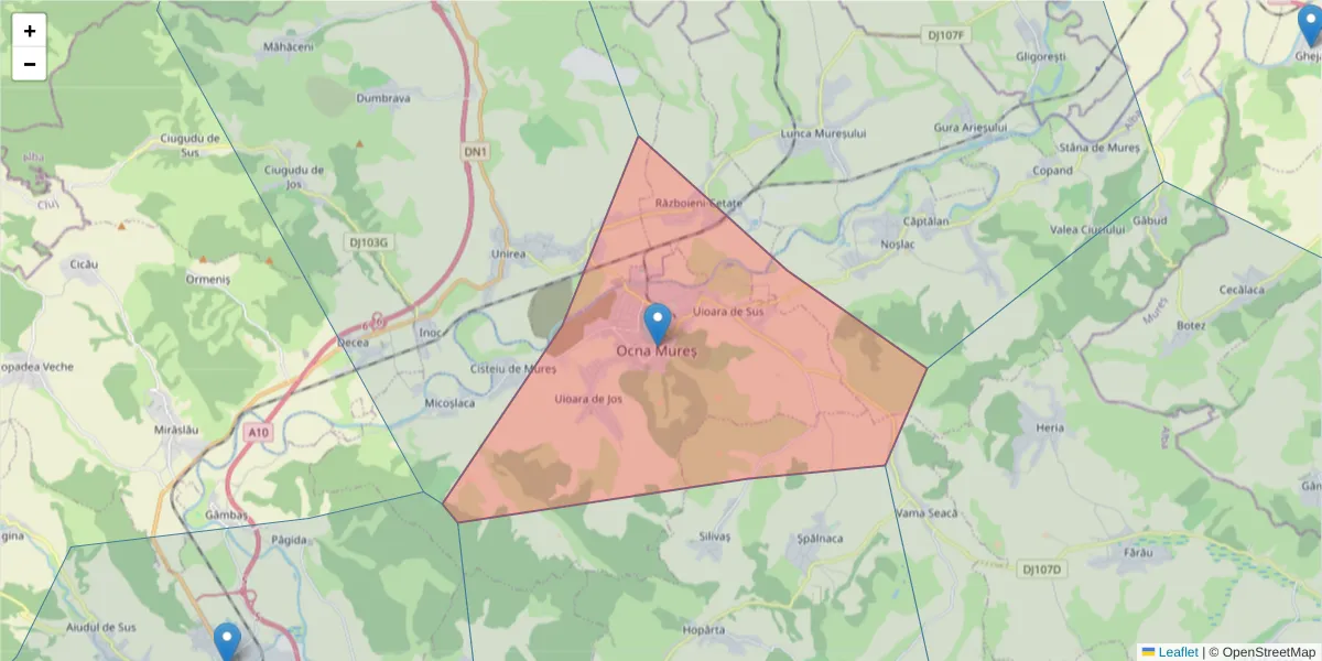 Hartă a codului poștal  și a codurilor poștale învecinate