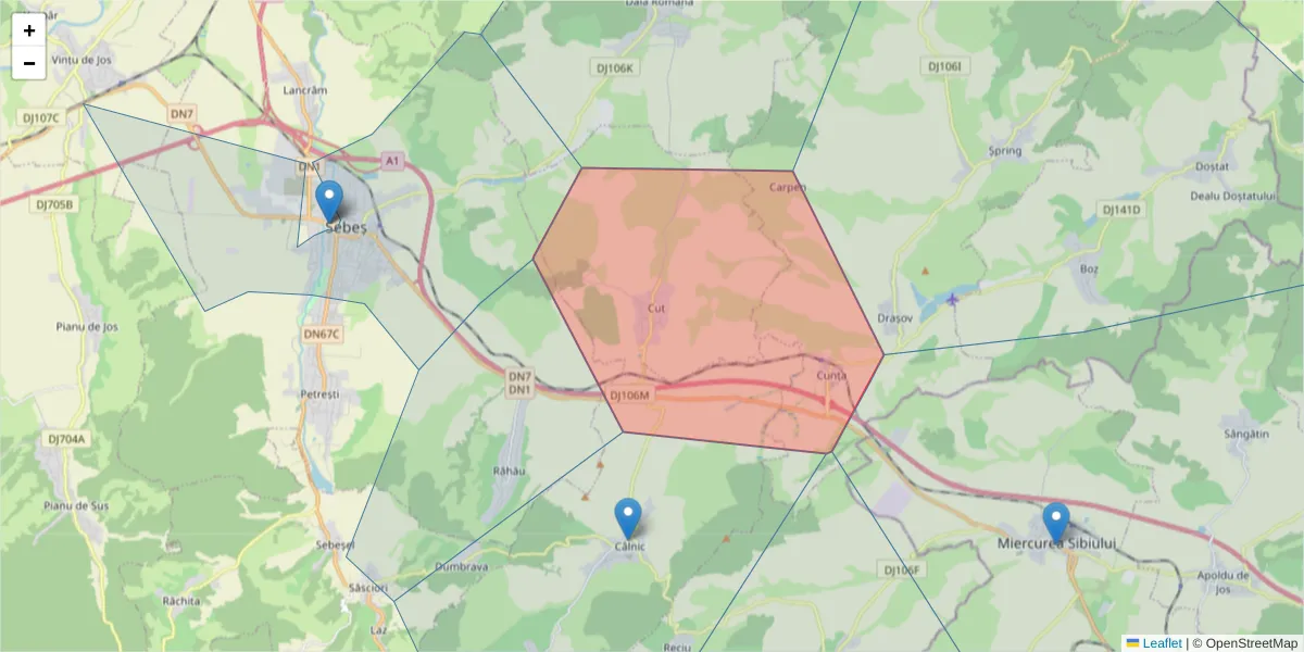 Hartă a codului poștal  și a codurilor poștale învecinate