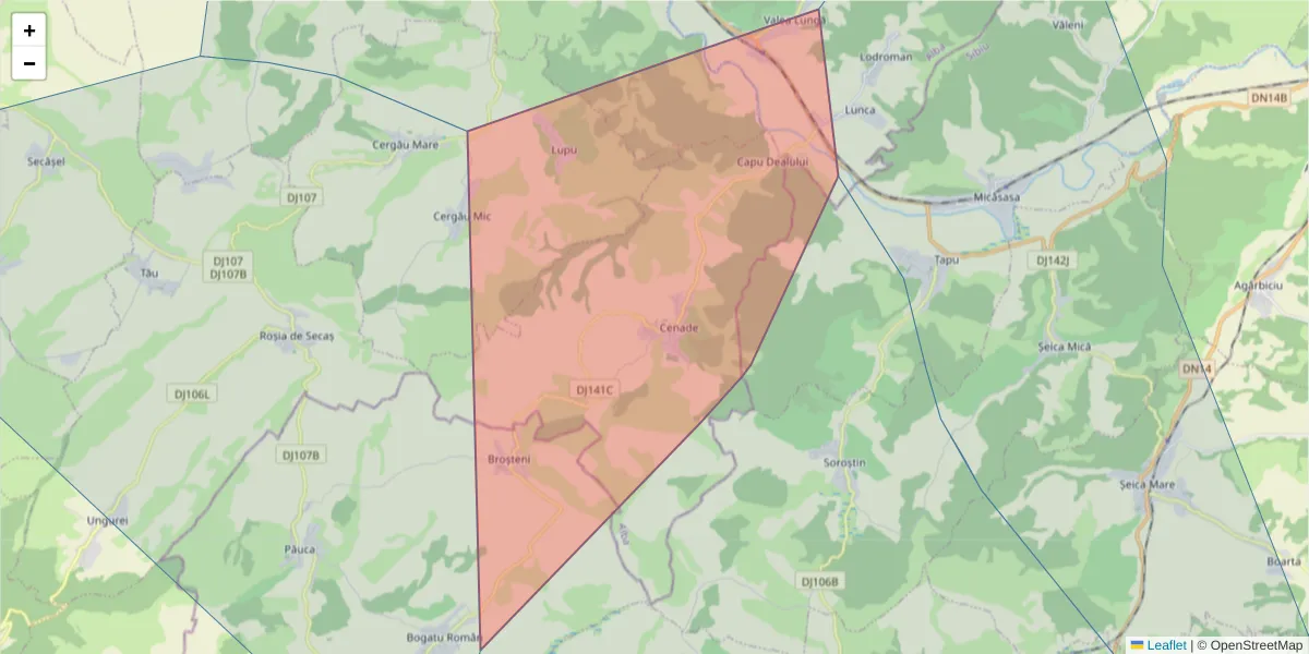 Hartă a codului poștal  și a codurilor poștale învecinate