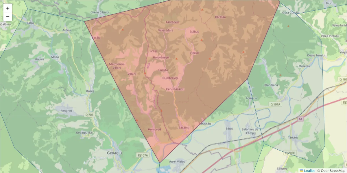 Hartă a codului poștal  și a codurilor poștale învecinate