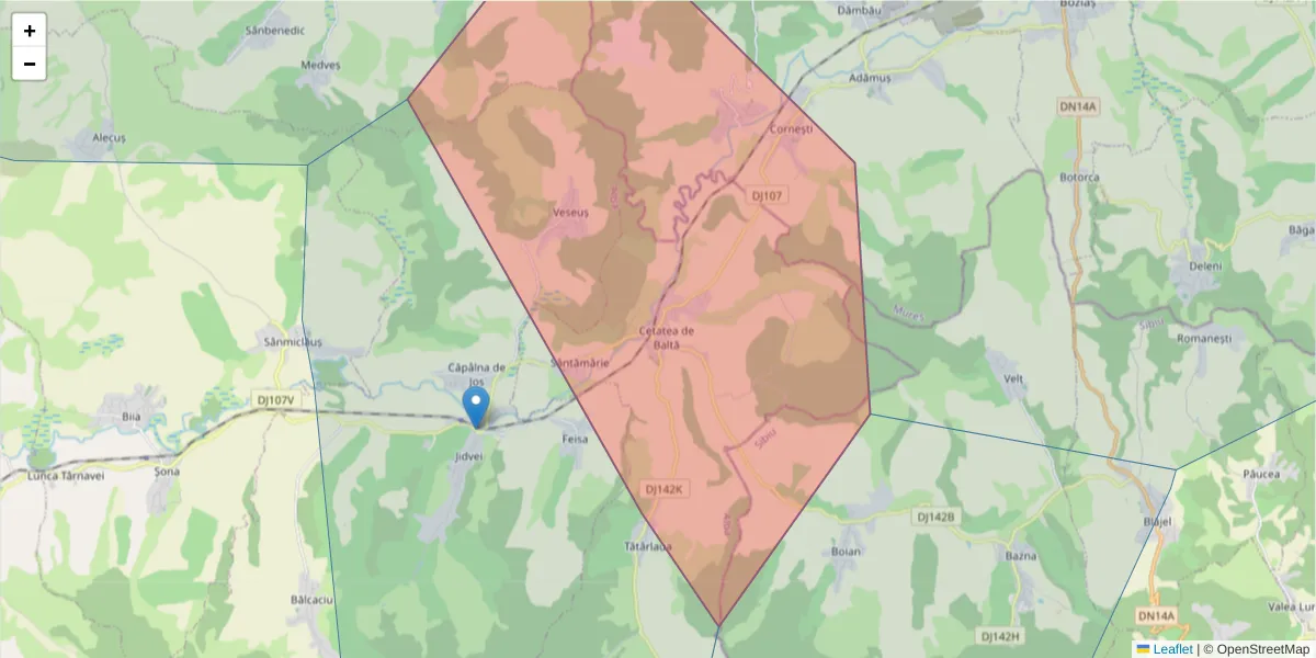 Hartă a codului poștal  și a codurilor poștale învecinate
