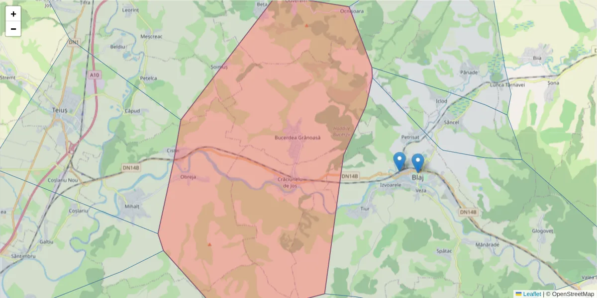 Hartă a codului poștal  și a codurilor poștale învecinate