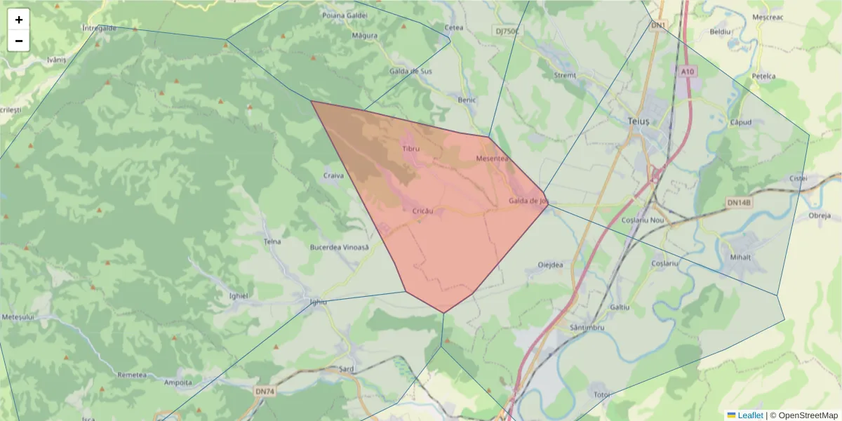 Hartă a codului poștal  și a codurilor poștale învecinate