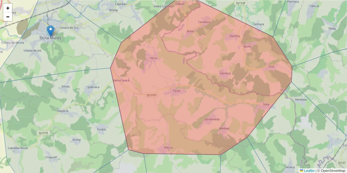 Hartă a codului poștal  și a codurilor poștale învecinate