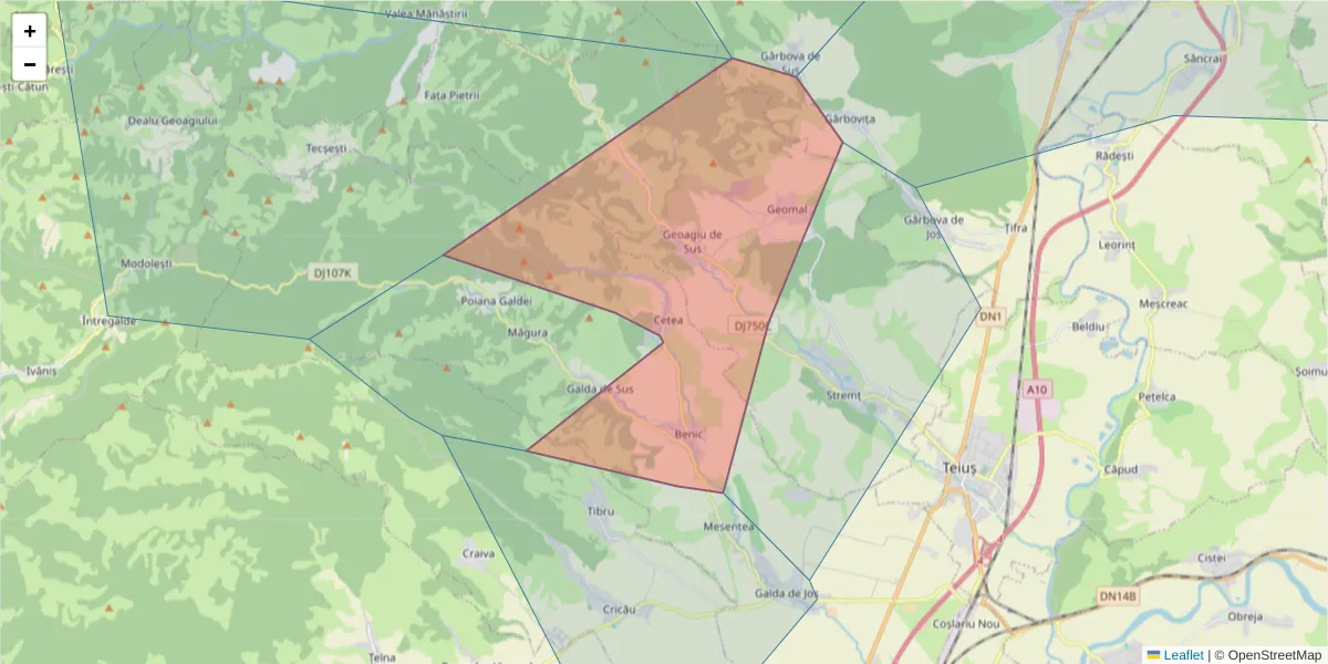 Hartă a codului poștal  și a codurilor poștale învecinate