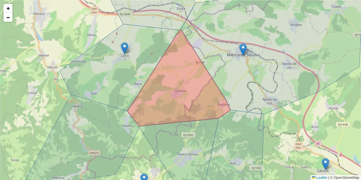 Hartă a codului poștal  și a codurilor poștale învecinate