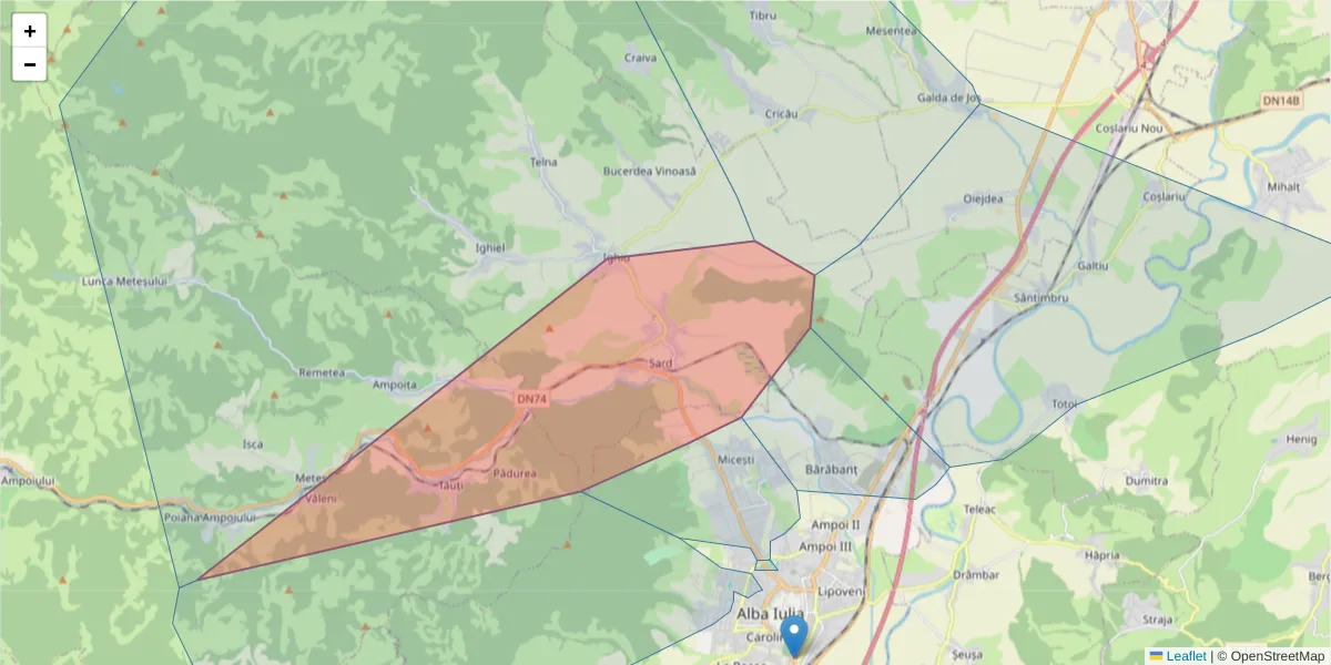 Hartă a codului poștal  și a codurilor poștale învecinate