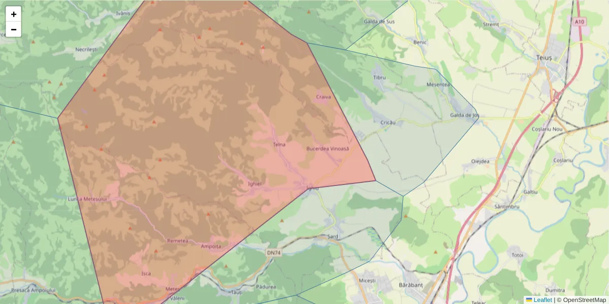Hartă a codului poștal  și a codurilor poștale învecinate