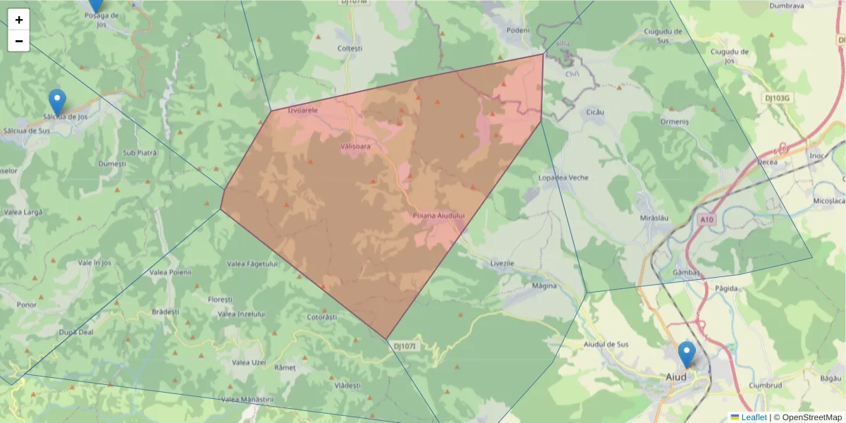 Hartă a codului poștal  și a codurilor poștale învecinate