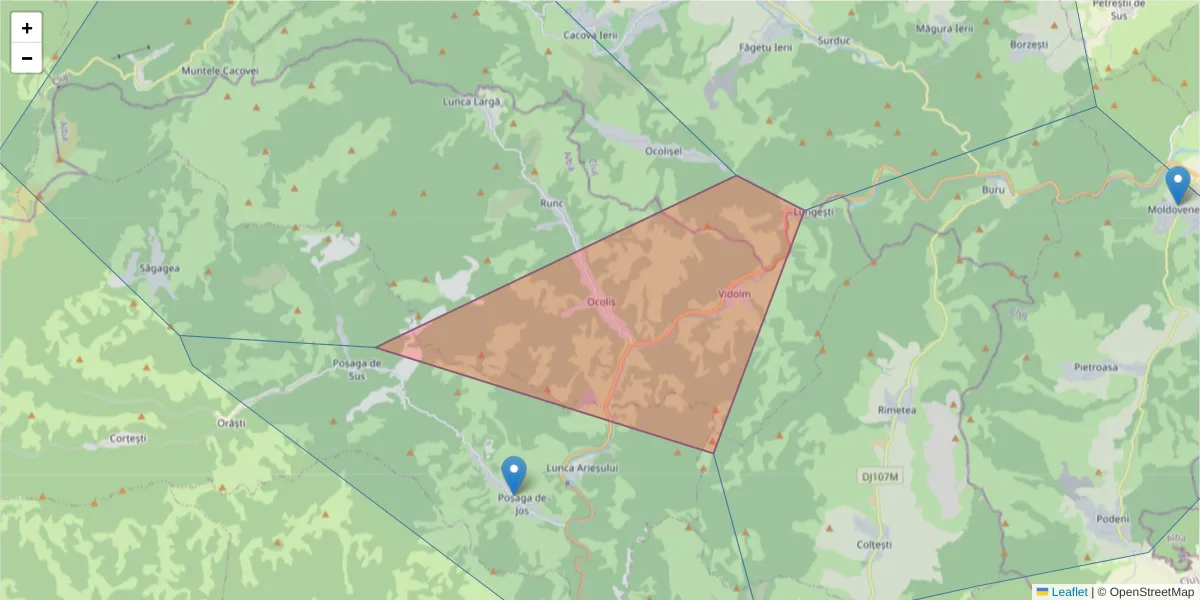 Hartă a codului poștal  și a codurilor poștale învecinate