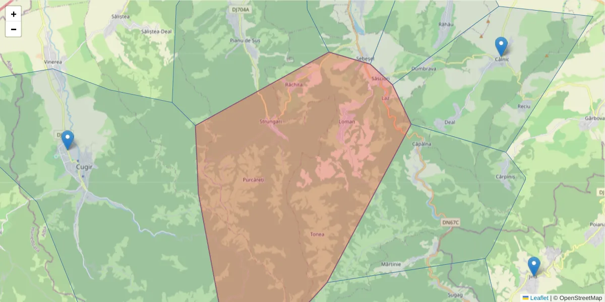 Hartă a codului poștal  și a codurilor poștale învecinate