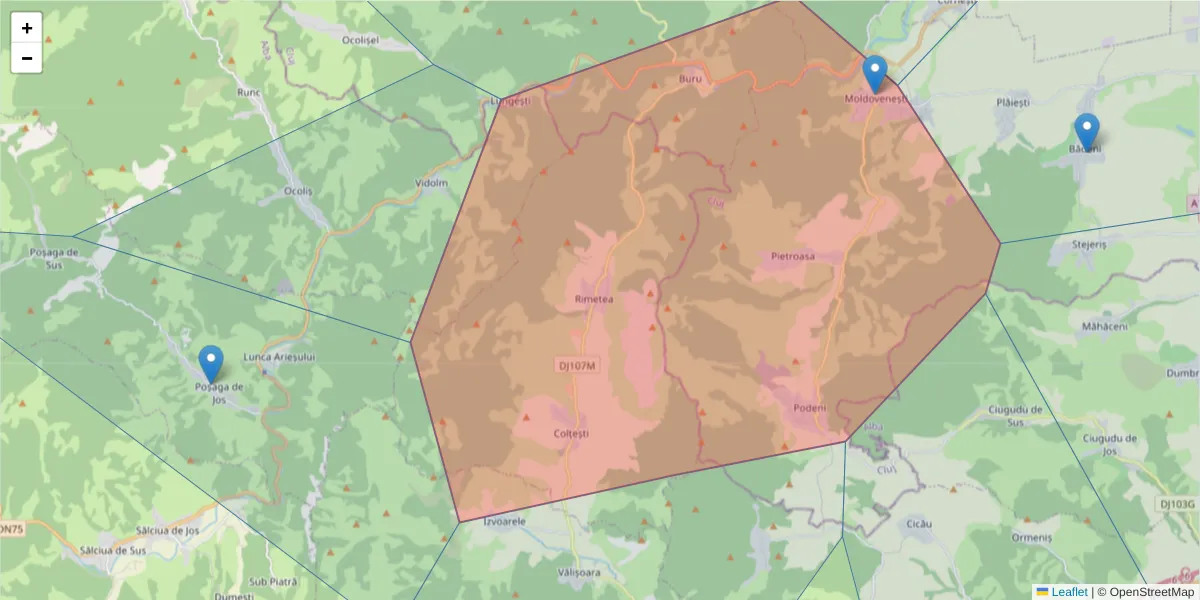Hartă a codului poștal  și a codurilor poștale învecinate