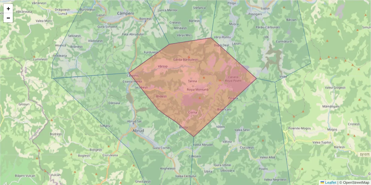 Hartă a codului poștal  și a codurilor poștale învecinate