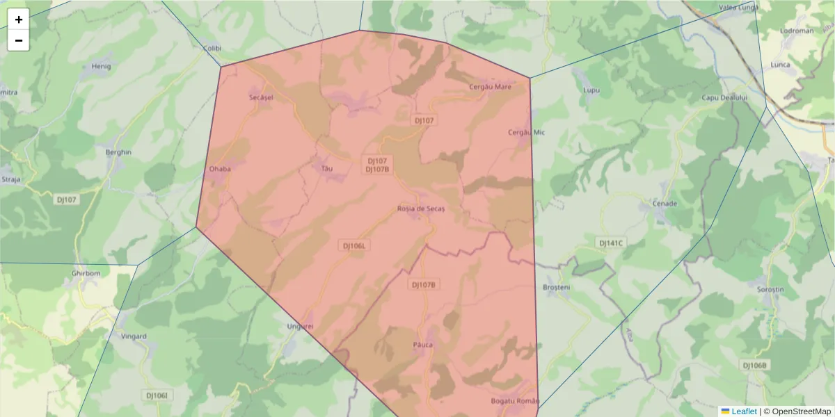 Hartă a codului poștal  și a codurilor poștale învecinate