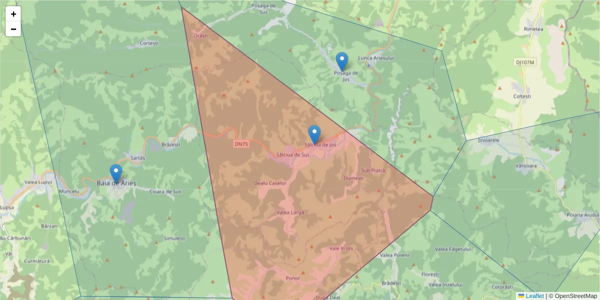 Hartă a codului poștal  și a codurilor poștale învecinate